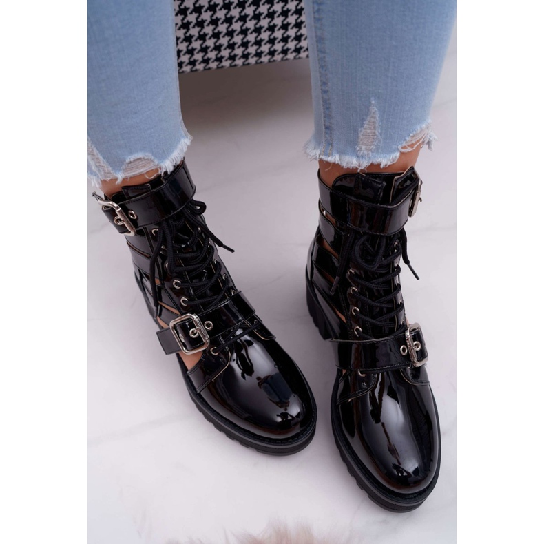 SEA De Mujer Botas Con Tacón Plano Primavera Lacado Negro Sencillo 2