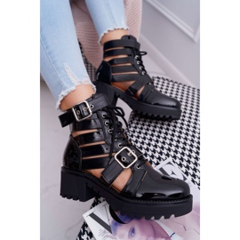 SEA De Mujer Botas Con Tacón Plano Primavera Lacado Negro Sencillo 6