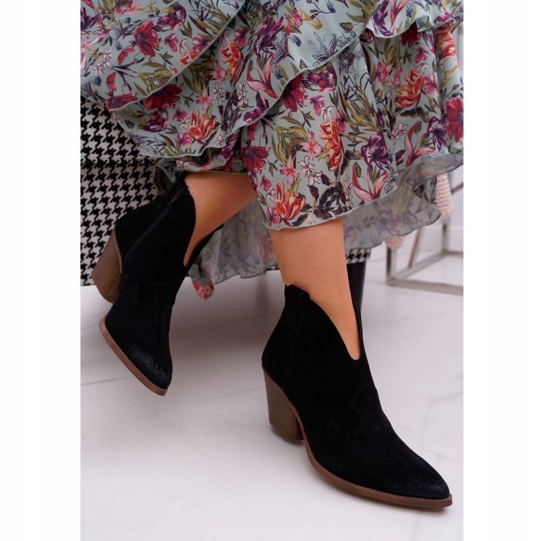 Nicole Botas de mujer de cuero negro en el talón Chavai 2