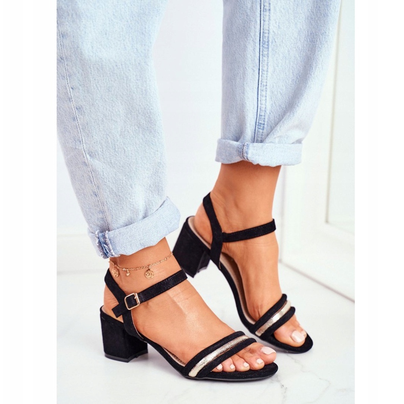 S.Barski De Mujer Sandalias en el Tacón con Purpurina Negro Wixi 1