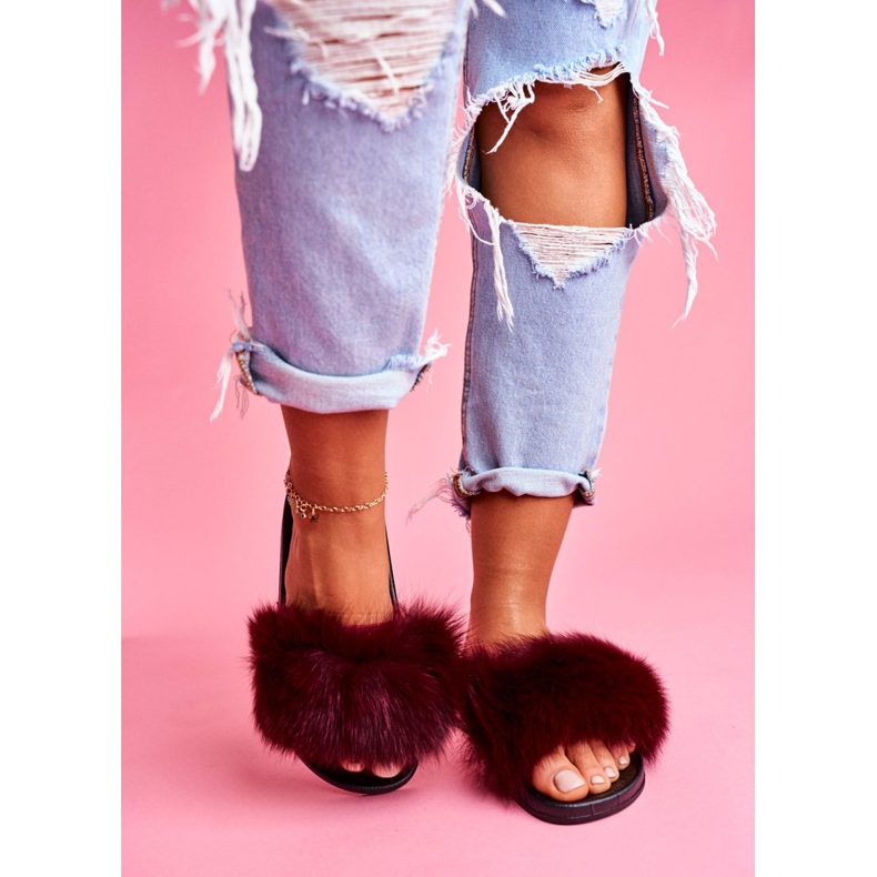 Pantuflas de Mujer con Piel Natural Rojo Oscuro Naturis 2