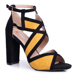 SEA De Mujer Sandalias Con Tacón Ante Negro-Amarillo Emolly 5