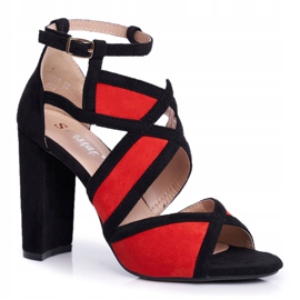 SEA De Mujer Sandalias Con Tacón Ante Negro Rojo Emolly 5