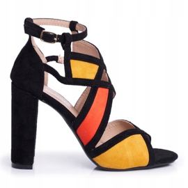 SEA De Mujer Sandalias Con Tacón Ante Negro Naranja Emolly 6