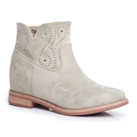 SEA De mujer Botas Tacón Plano Ante Calado Verde Raffe 4