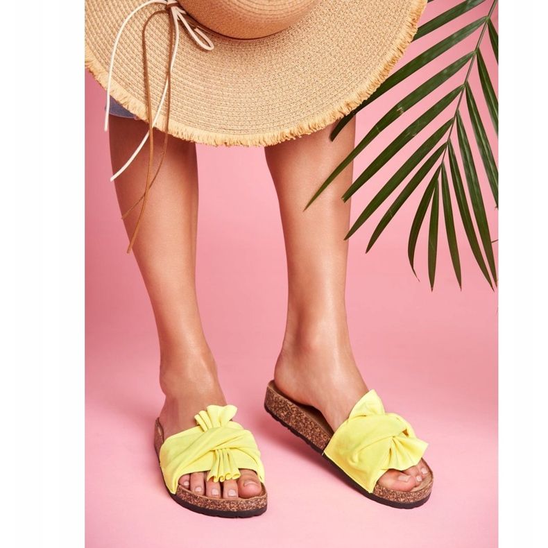 PS1 Pantuflas De Mujer Con Lazos De Corcho Lazo Amarillo Neón 1