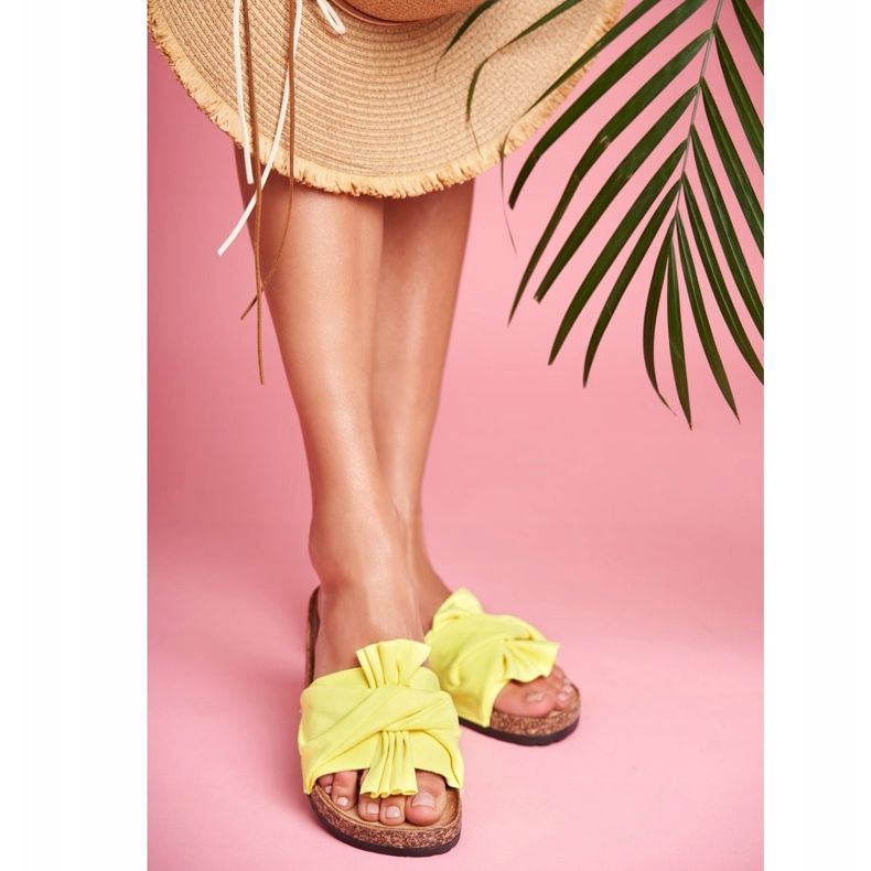 PS1 Pantuflas De Mujer Con Lazos De Corcho Lazo Amarillo Neón 2