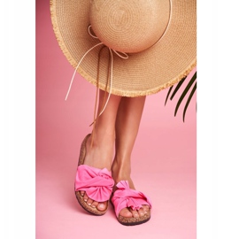 PS1 Pantuflas Mujer En Corcho Lazos Fucsia Felis rosado 4