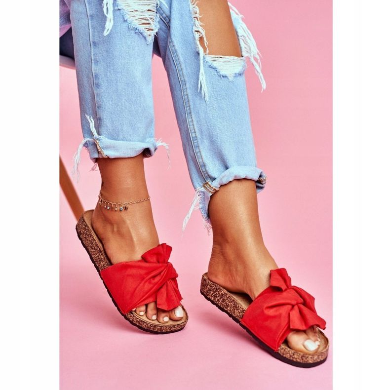PS1 Pantuflas Mujer En Corcho Lazos Rojo Felis 1