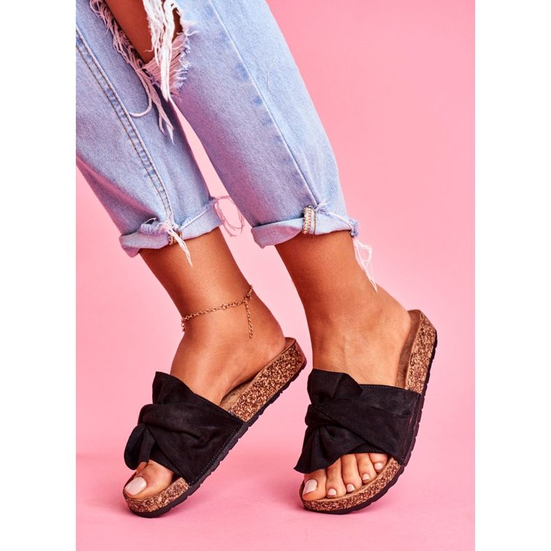 SEA Pantuflas Mujer Con Lazos De Corcho Negro Felis 2