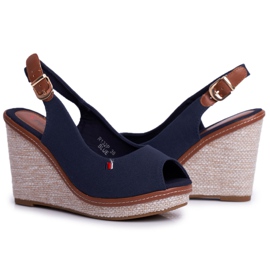 SEA Sandalias Mujer Con Cuña Azul Marino Tommy 1