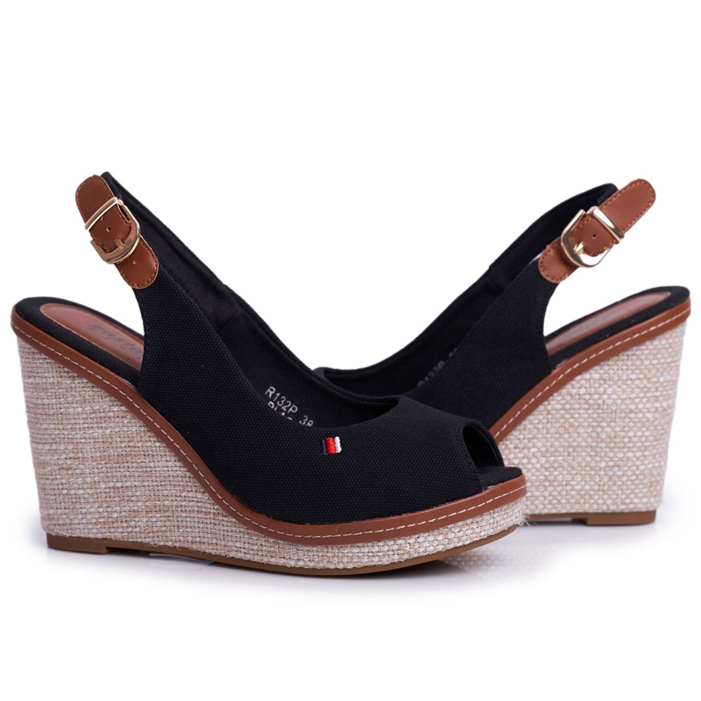 SEA Sandalias de mujer con cuña Black Tommy negro 1