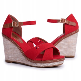 PS1 Sandalias Mujer Con Cuña Rojo LaMane 4