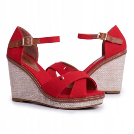 PS1 Sandalias Mujer Con Cuña Rojo LaMane 3