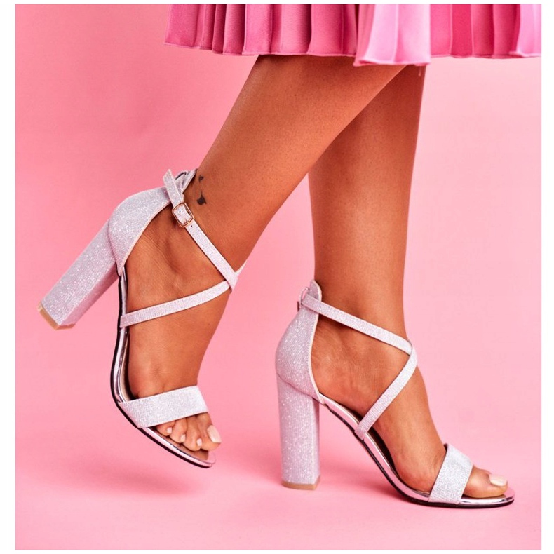 PS1 Sandalias De Mujer Con Tacón Brocado Plata Vivi gris 2