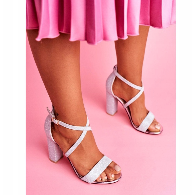 PS1 Sandalias De Mujer Con Tacón Brocado Plata Vivi gris 1