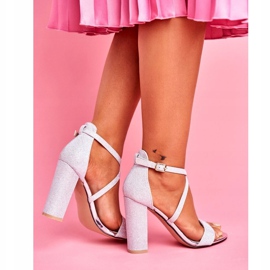 PS1 Sandalias De Mujer Con Tacón Brocado Plata Vivi gris 3