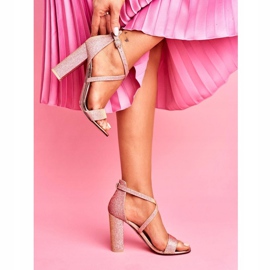 SEA De Mujer Sandalias En El Tacón Purpurina Champán Vivi rosa amarillo 1