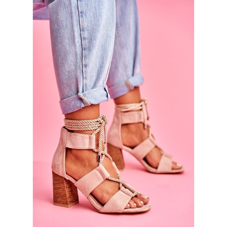 SEA Sandalias De Mujer Con Tacón Atado Ante Beige Amore 1