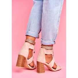 SEA Sandalias De Mujer Con Tacón Atado Ante Beige Amore 4
