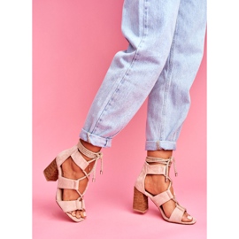 SEA Sandalias De Mujer Con Tacón Atado Ante Beige Amore 3