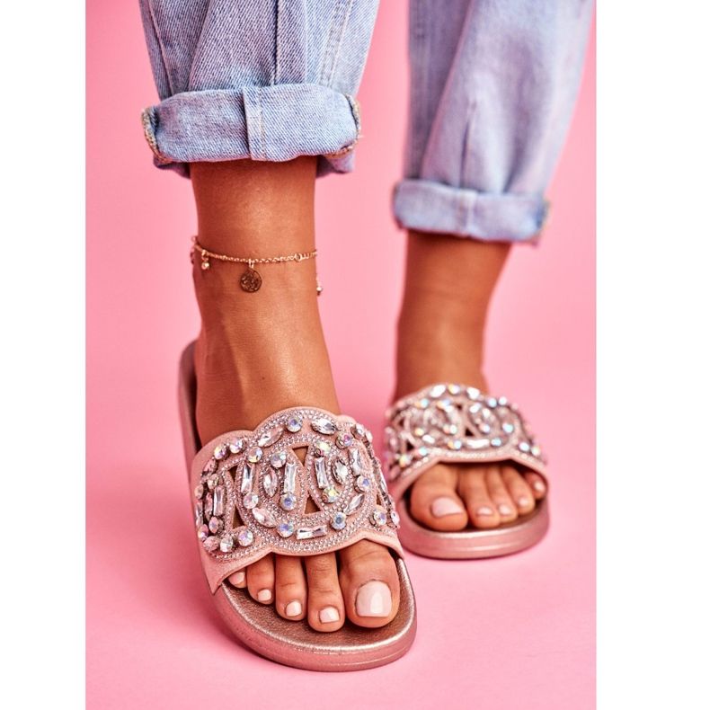 PS1 Pantuflas de Mujer con Cristales Rosa Oro Audrey rosado amarillo 2