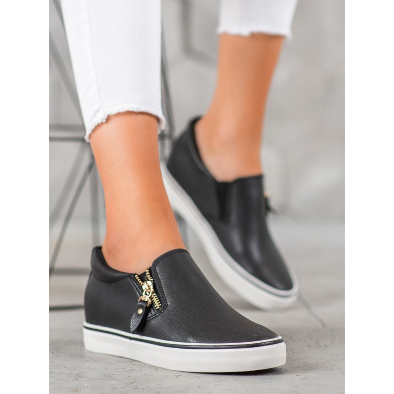 SHELOVET Slipons negros con cremallera 2