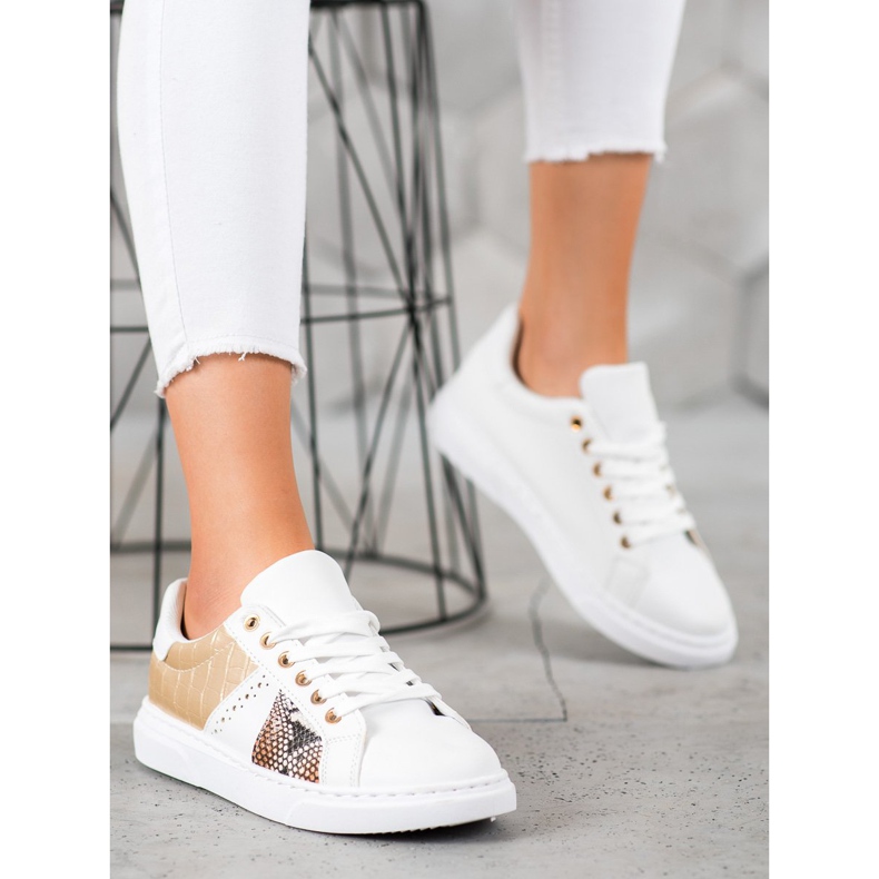 SHELOVET Cómodas zapatillas blancas blanco amarillo 2