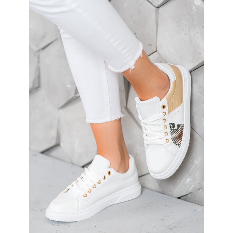 SHELOVET Cómodas zapatillas blancas blanco amarillo 1