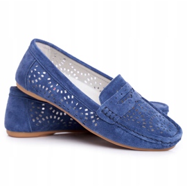 S.Barski Mocasines de mujer con piel calada Azul Marino Salem 5