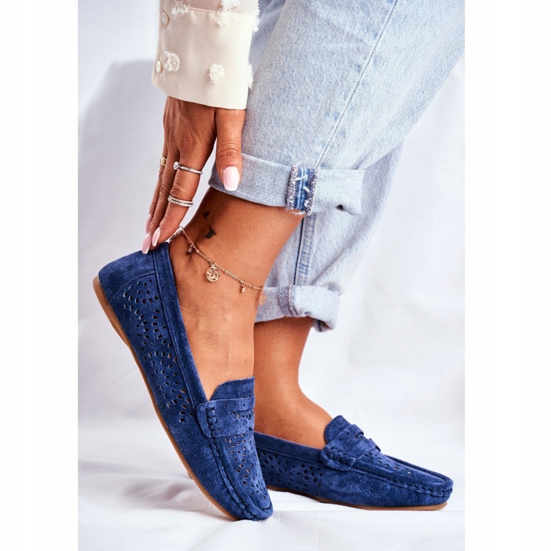 S.Barski Mocasines de mujer con piel calada Azul Marino Salem 1