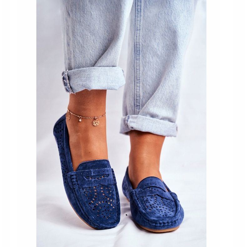 S.Barski Mocasines de mujer con piel calada Azul Marino Salem 2