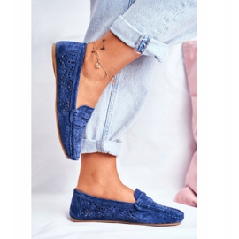 S.Barski Mocasines de mujer con piel calada Azul Marino Salem 4