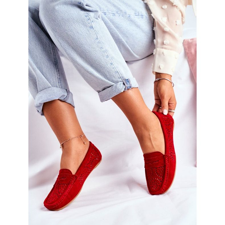 S.Barski Mocasines de mujer con cuero calado Rojo Salem 2