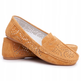 S.Barski Mocasines de mujer con piel calada Camel Salem marrón 5