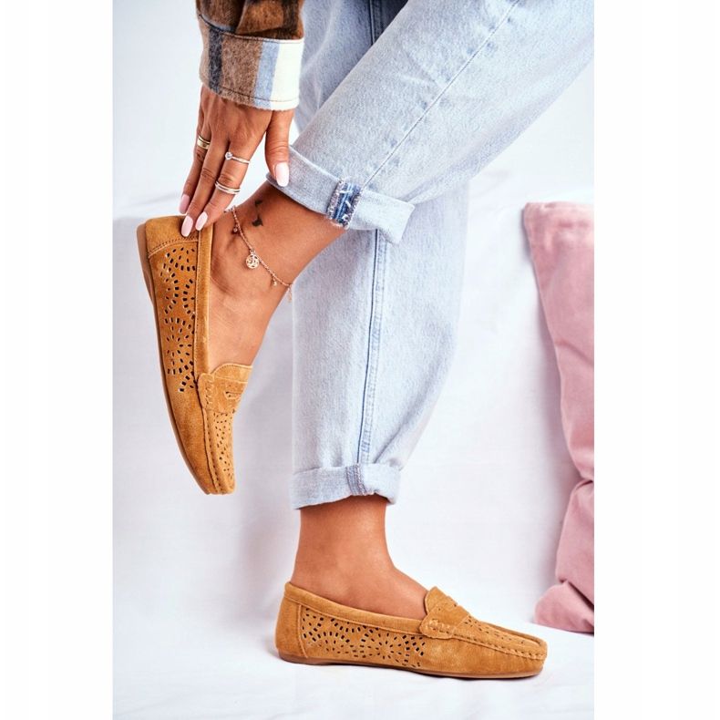 S.Barski Mocasines de mujer con piel calada Camel Salem marrón 2