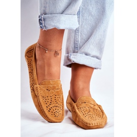 S.Barski Mocasines de mujer con piel calada Camel Salem marrón 4