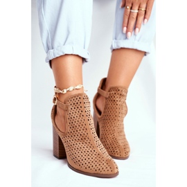 Botas De Mujer En Tacón Ante Calado Camel Morrena marrón 1 Botas De Mujer En Tacón Ante Calado Camel Morrena marrón 1