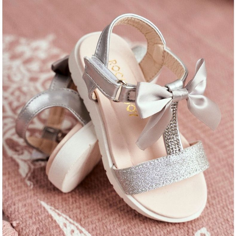 FRROCK Sandalias Infantiles Con Velcro Para Niña Plata Bella gris 2