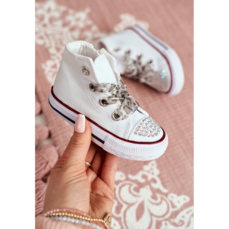 FRROCK Zapatillas para niños High White Rhinestones Smile blanco 2