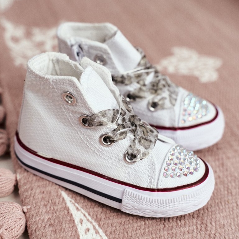 FRROCK Zapatillas para niños High White Rhinestones Smile blanco 1