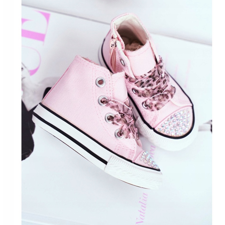 FRROCK Zapatillas para niños High Pink Rhinestones Smile rosado 2