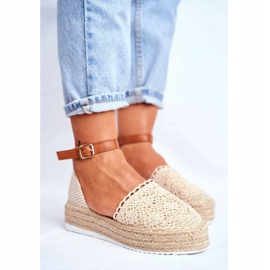 HAN Alpargatas de mujer en plataforma de lino beige Palm Spring 1