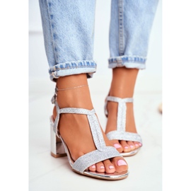 HAN De Mujer Sandalias Con Tacón Brocado Plata Perfecto gris 4