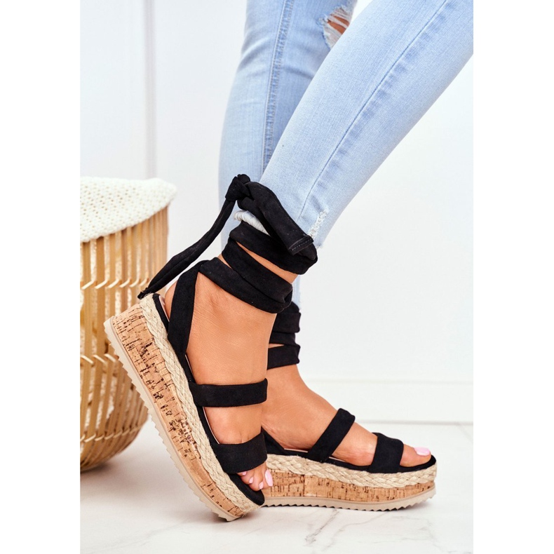 HAN Sandalias De Mujer En La Plataforma Atado Negro La Favorite 1