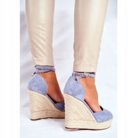 FB2 Sandalias De Mujer Con Cuña De Lino Azul Canterola 5