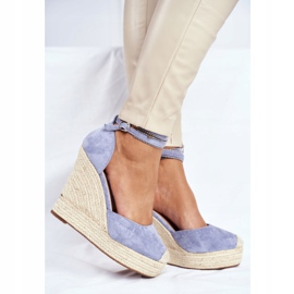 FB2 Sandalias De Mujer Con Cuña De Lino Azul Canterola 2