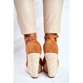 FB2 Sandalias De Mujer Con Cuña De Lino Canterola Camello marrón 5