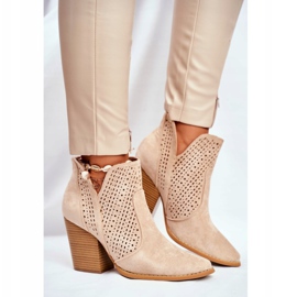 MSMG De Mujer Botas Con Tacón Ante Calado Beige Claro Tonos 3
