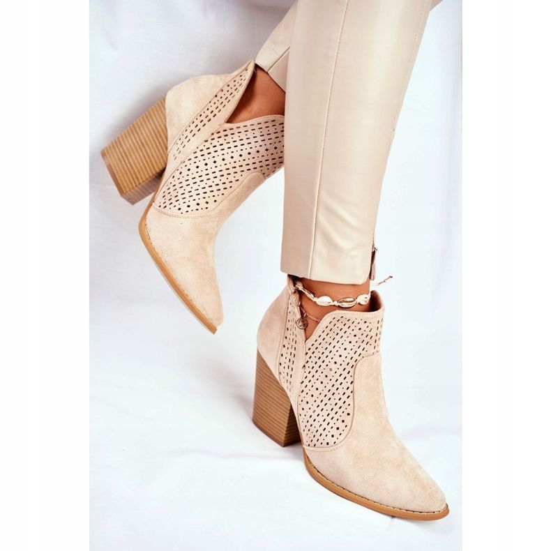 MSMG De Mujer Botas Con Tacón Ante Calado Beige Claro Tonos 1